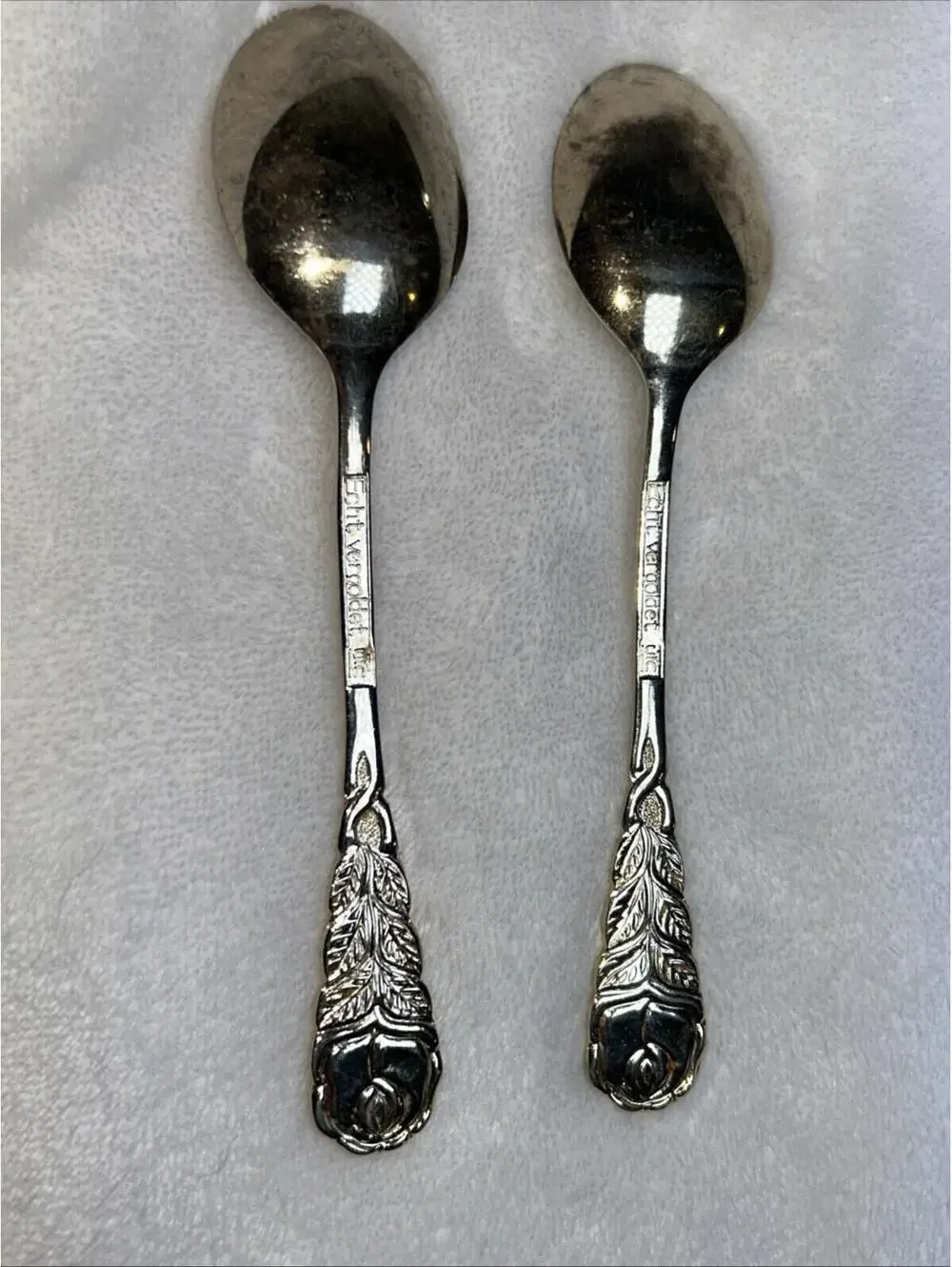 Pair Of 2 Midcentury Gold Tone Dessert Spoons Flatware ECHT vergoldet Utc Stamp